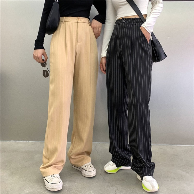 Striped Baggy Pants Women New High Waist Loose Straight Wide Leg Pants Female 2022 Summer