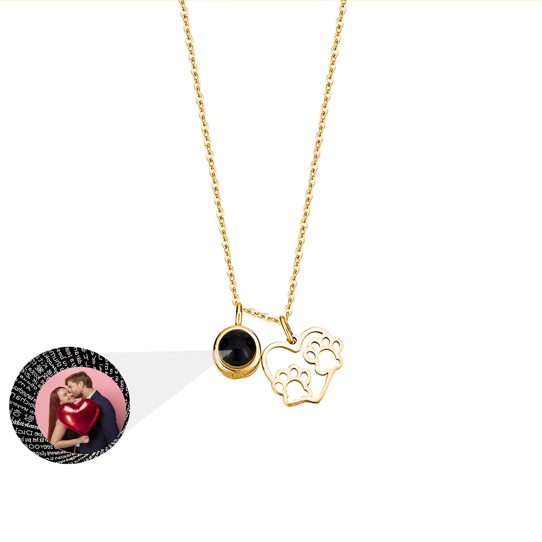 Photo Customizable Love Dog Paw Projection Necklace Pendant Jewelry