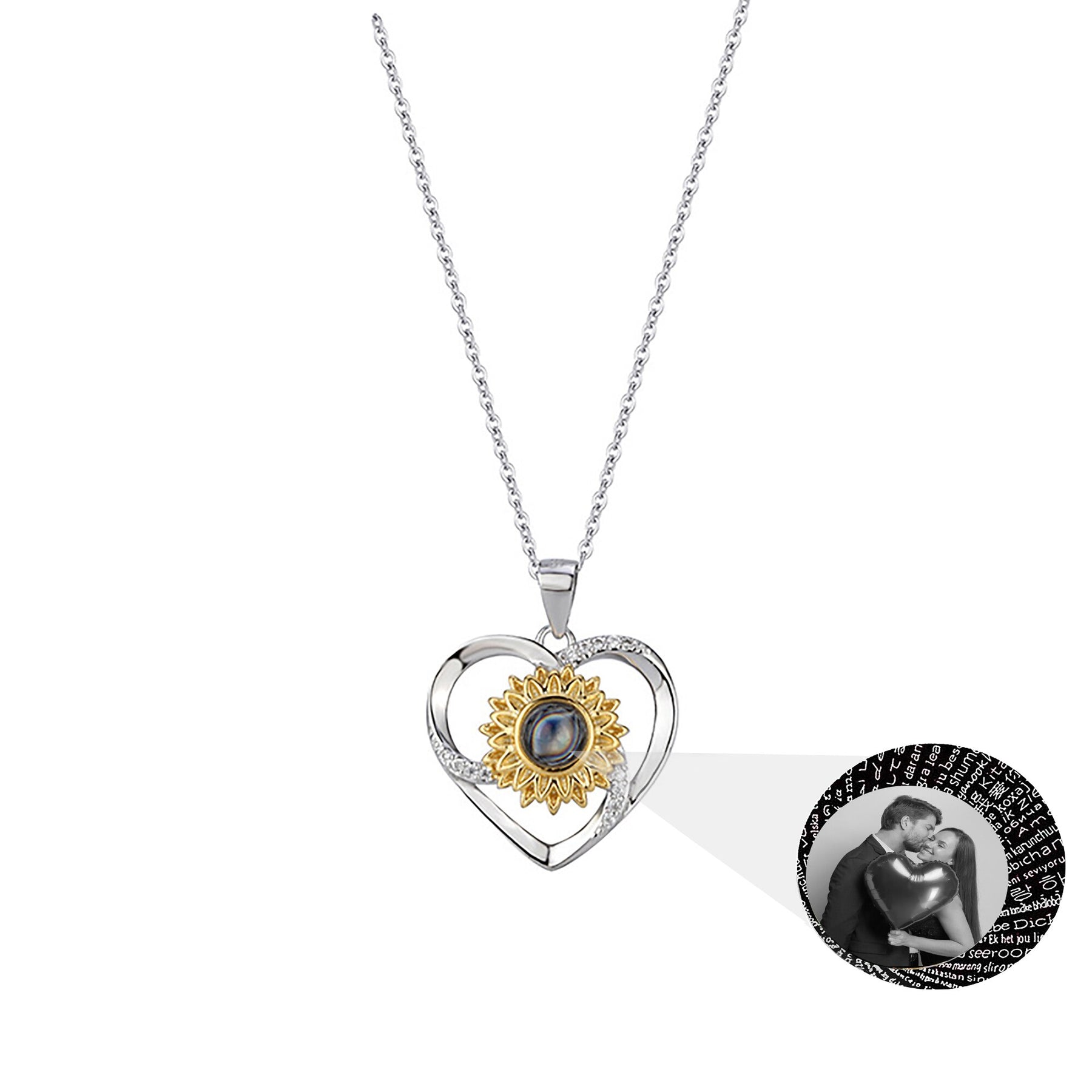 Love sunflower with customized photos Photo Projection Necklace Key Chain Jewelry