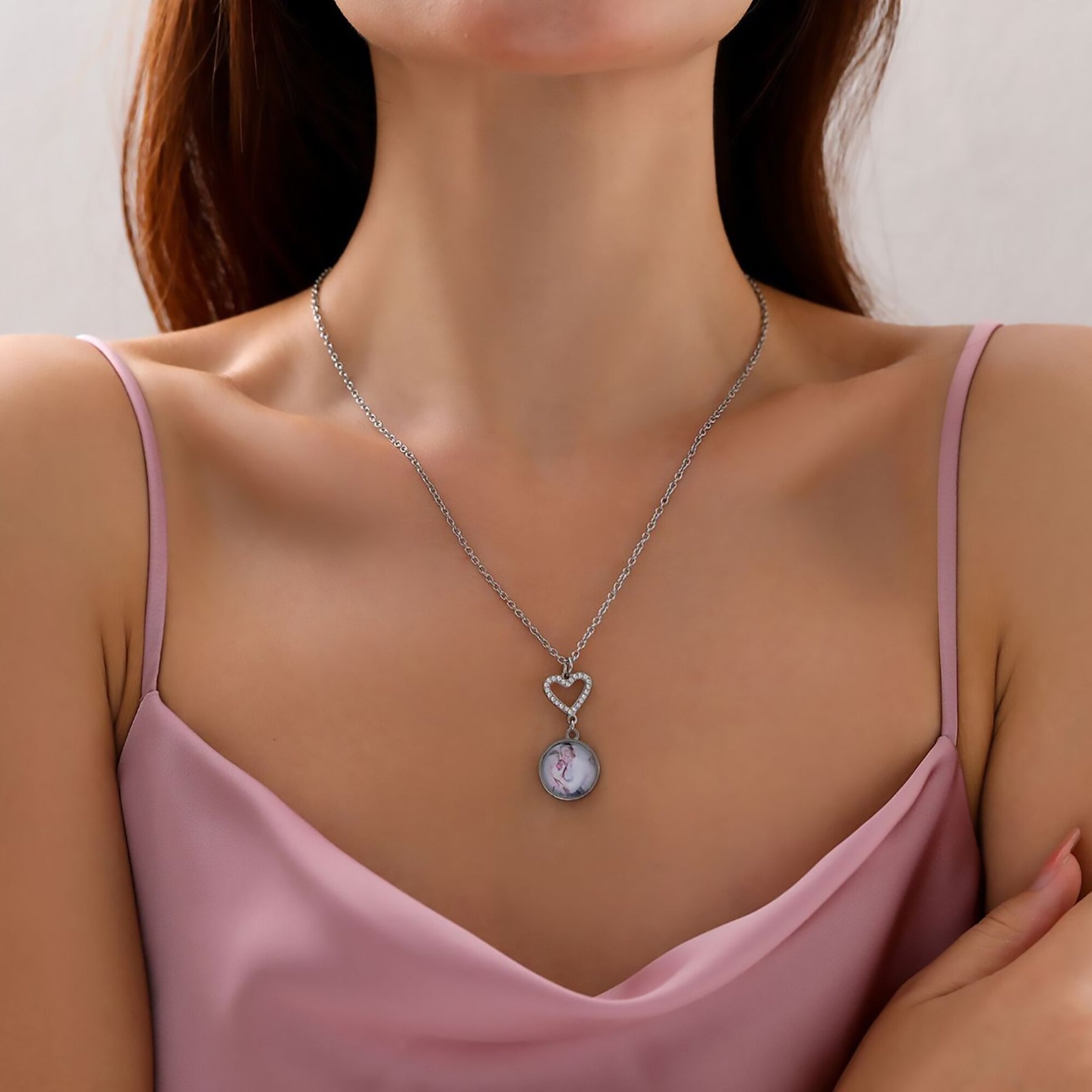 Customizable Photo Romantic Simple Small Heart-shaped Necklaces Exquisite  Silver Color Clavicle Chain Women's Wedding Jewelry