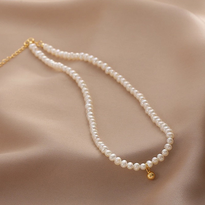 Beads Women's Neck Chain Kpop Pearl Choker Necklace Gold Color Jewelry On The Neck Pendant