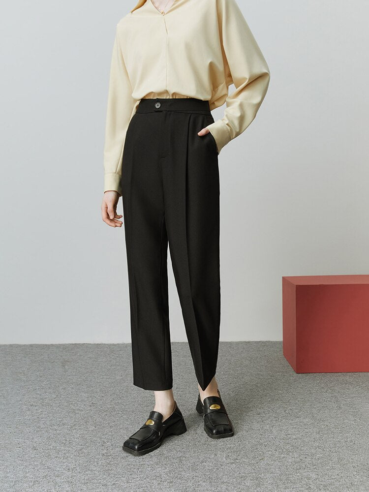 Tapered Nine-point Pant Women All-match Straight Loose Casual Female Suit Pants