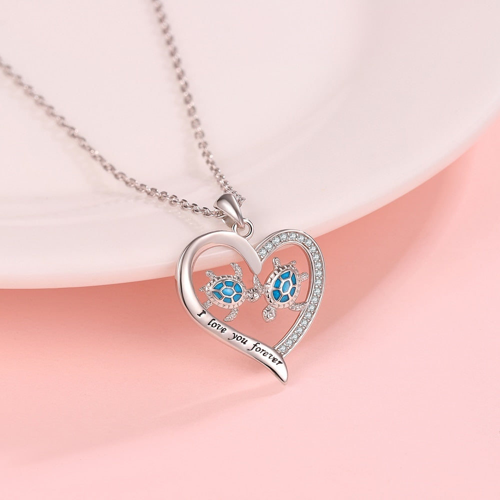 Mom and Daughter Sea Turtle Heart Love Pendant Necklace Jewelry Mother's Day Gifts