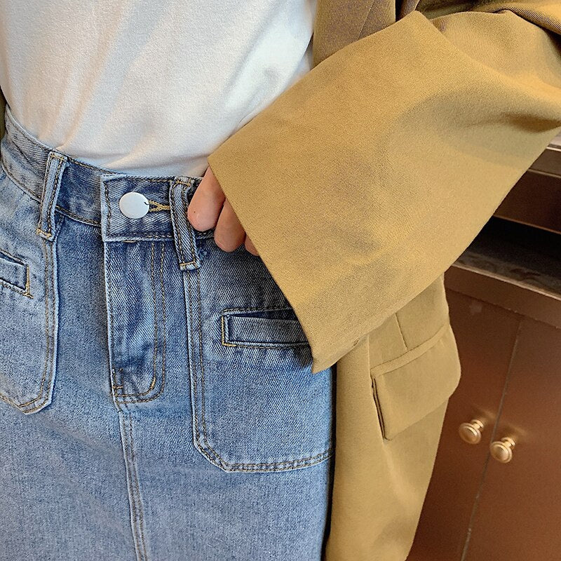 Spring Summer High Waist Denim Skirts Women Casual A-line Zipper Jeans