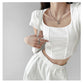 Vintaege Y2K Tops Women Summer Square Collar Short Sleeve T-shirt Fishbone Line Slim Crop