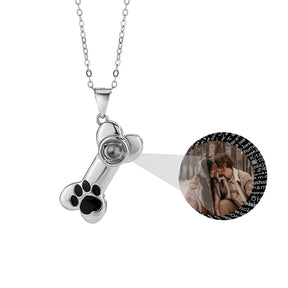 Customizable Photo Dog Bone Necklace Silver Shiny Dog Bone Chain Necklace