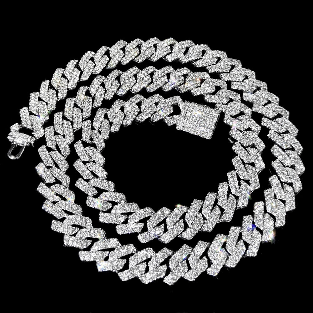 HipHop Prong Cuban Link Chain Necklace Bling Cuban Necklace Jewelry