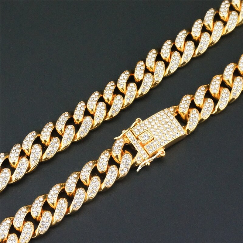 13MM AAA Rhinestone Iced Out Miami Cuban Link Chain Hip Hop Necklace