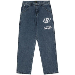 jeans con ricamo di lettere hip-hop retrò pantaloni larghi a gamba dritta pantaloni a gamba larga per coppie di uomini e donne