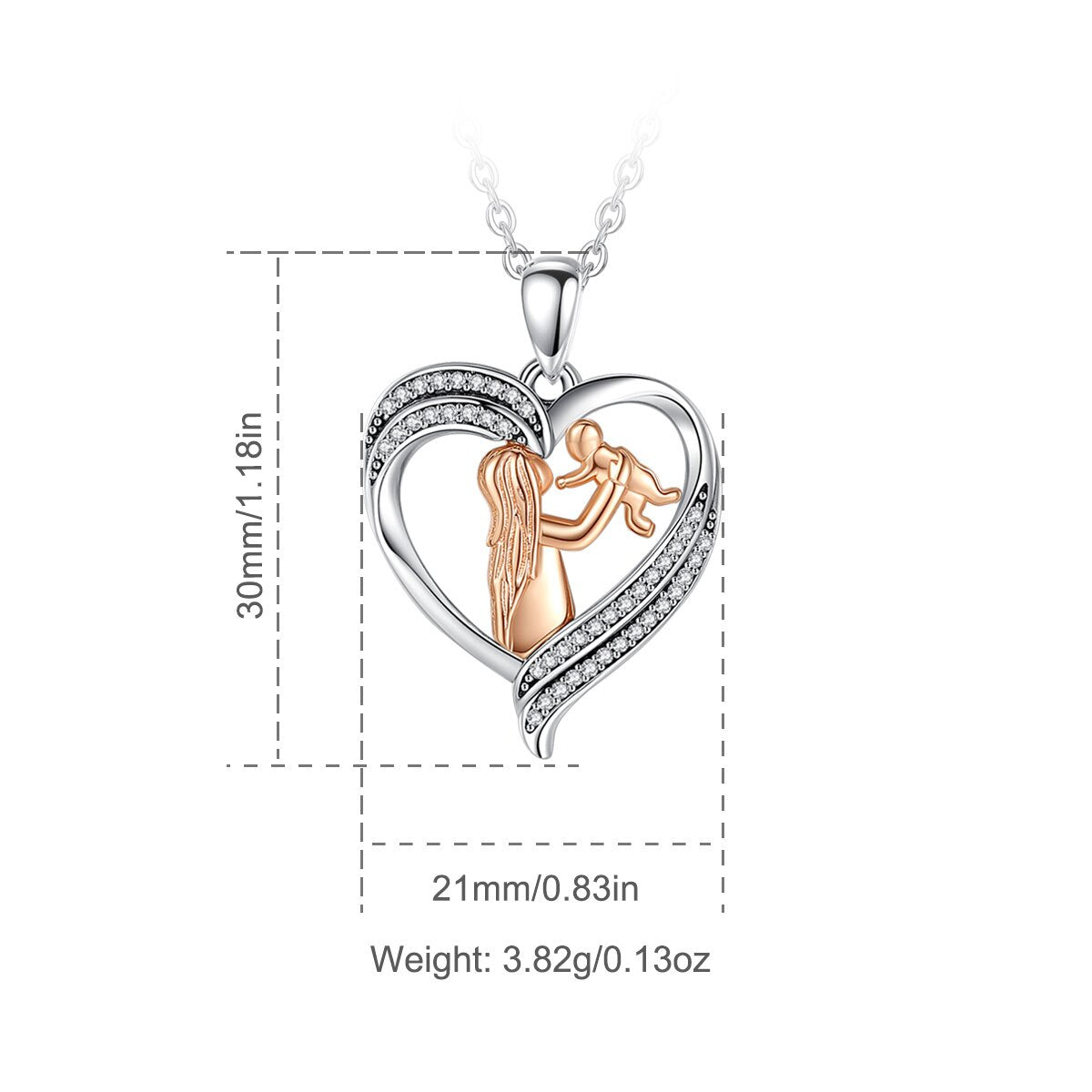 Mother and Baby Necklace Rose Gold Paved-Crystal Heart Pendant Jewelry Mother's Day Gift for Women