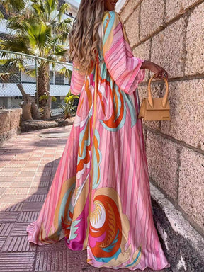 Bikini Cover Ups Print Maxi Dress for Women Summer Bohemian Beach Sexy Floral Tunic Long Dress