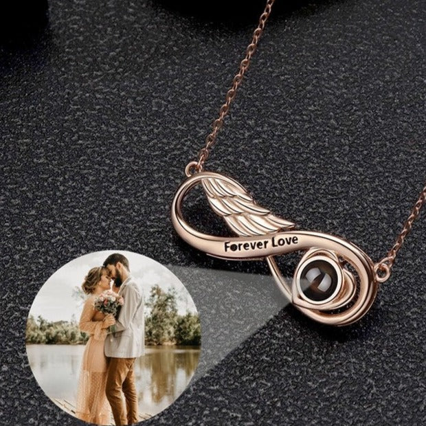 Gepersonaliseerde projectiefotoketting, ketting met oneindigheidshanger, verjaardagscadeau