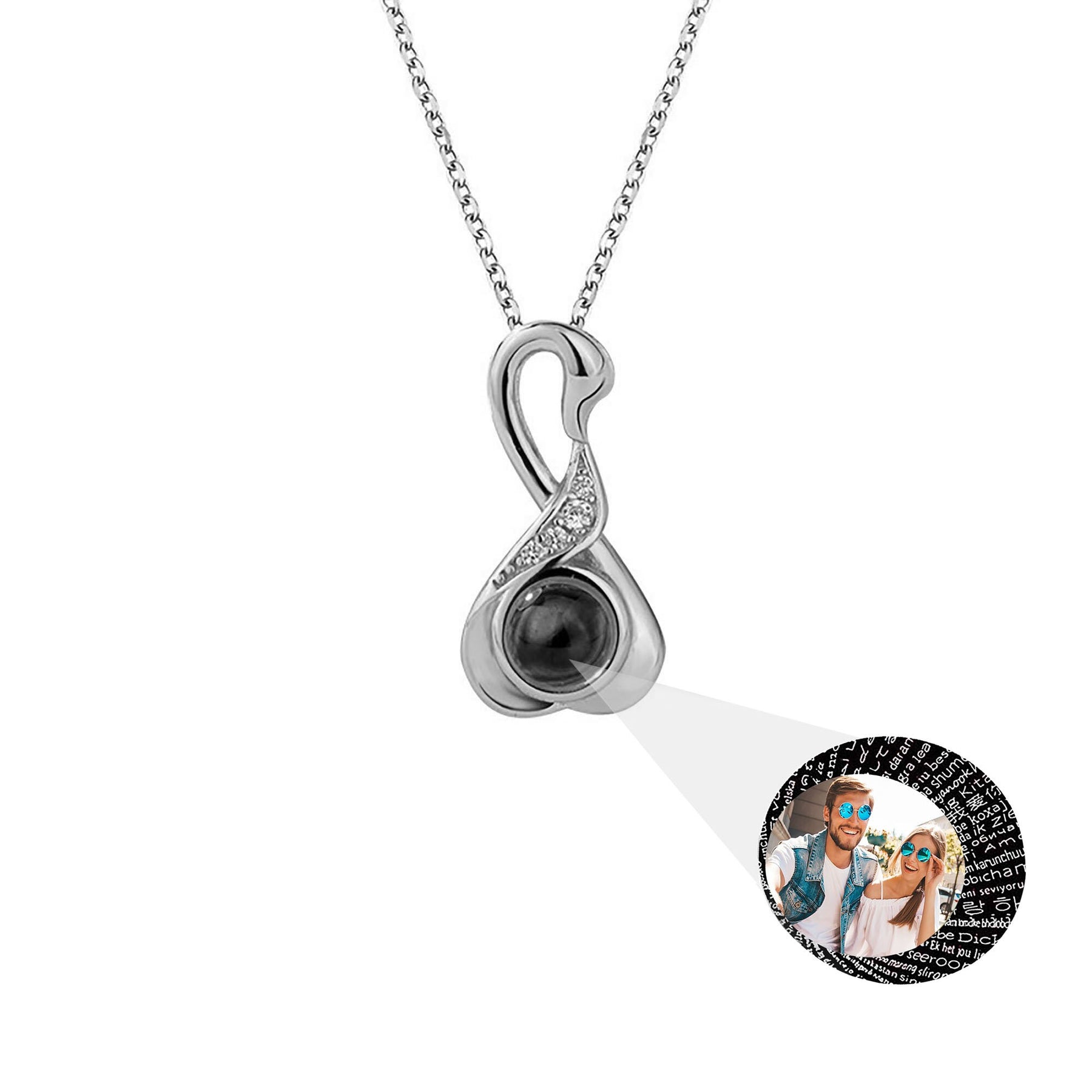 Cigno d'amore con gioielli con ciondolo collana di proiezione di foto personalizzate