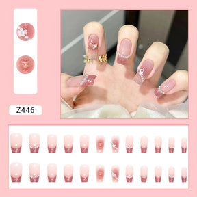 24Pcs/Box Charming Pink Flame Short Fake Nails press on Square Head Full Cover Detachable