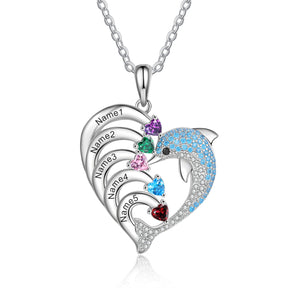 Delicate Dolphin 2-8 Name Necklace Customized Heart Pendant