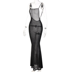 Slip senza maniche Backless See Through Maxi Dress Sexy Skinny Streetwear