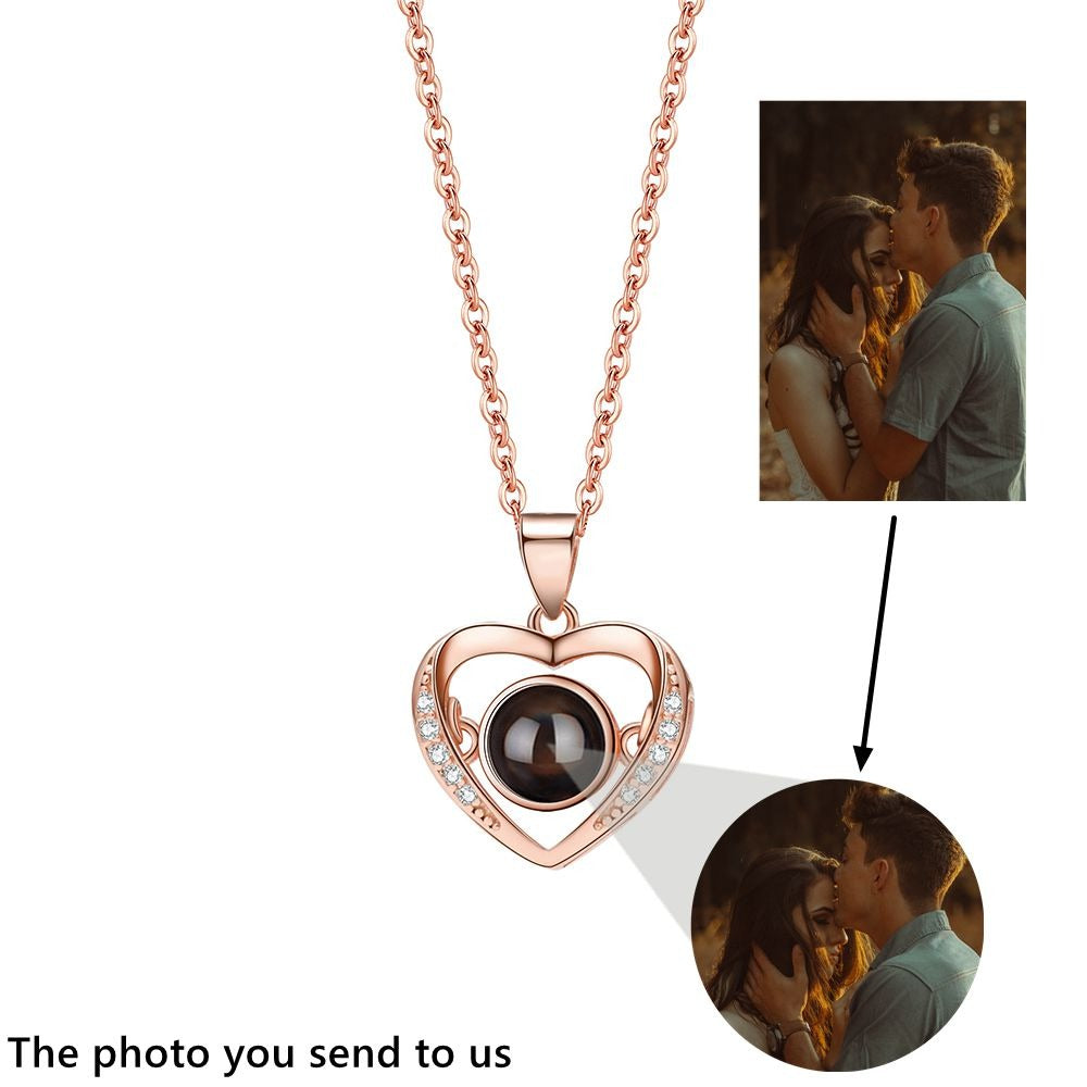 Personalized Heart Picture Necklace for Women Projection Pendant Photo Necklace