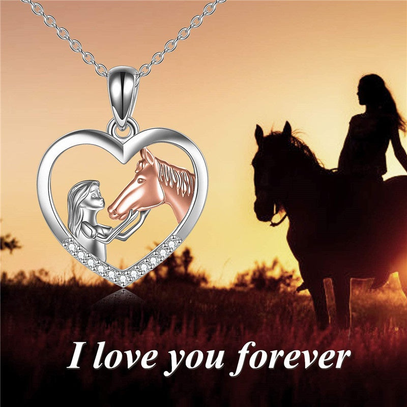 Collana con ciondolo a forma di cavallo in stile 5 ragazze in argento sterling con regalo a cavallo per donne figlie