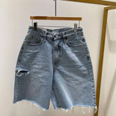 Spring Summer Loose Ripped Holes Ladies Wide Leg Jeans Shorts