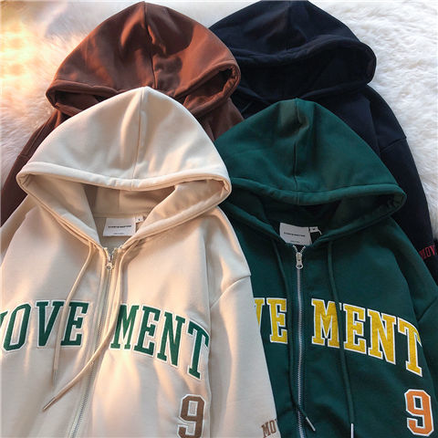 Letter Print Casual Hooded Sweatshirts Vintage Simple Streetwear Coats