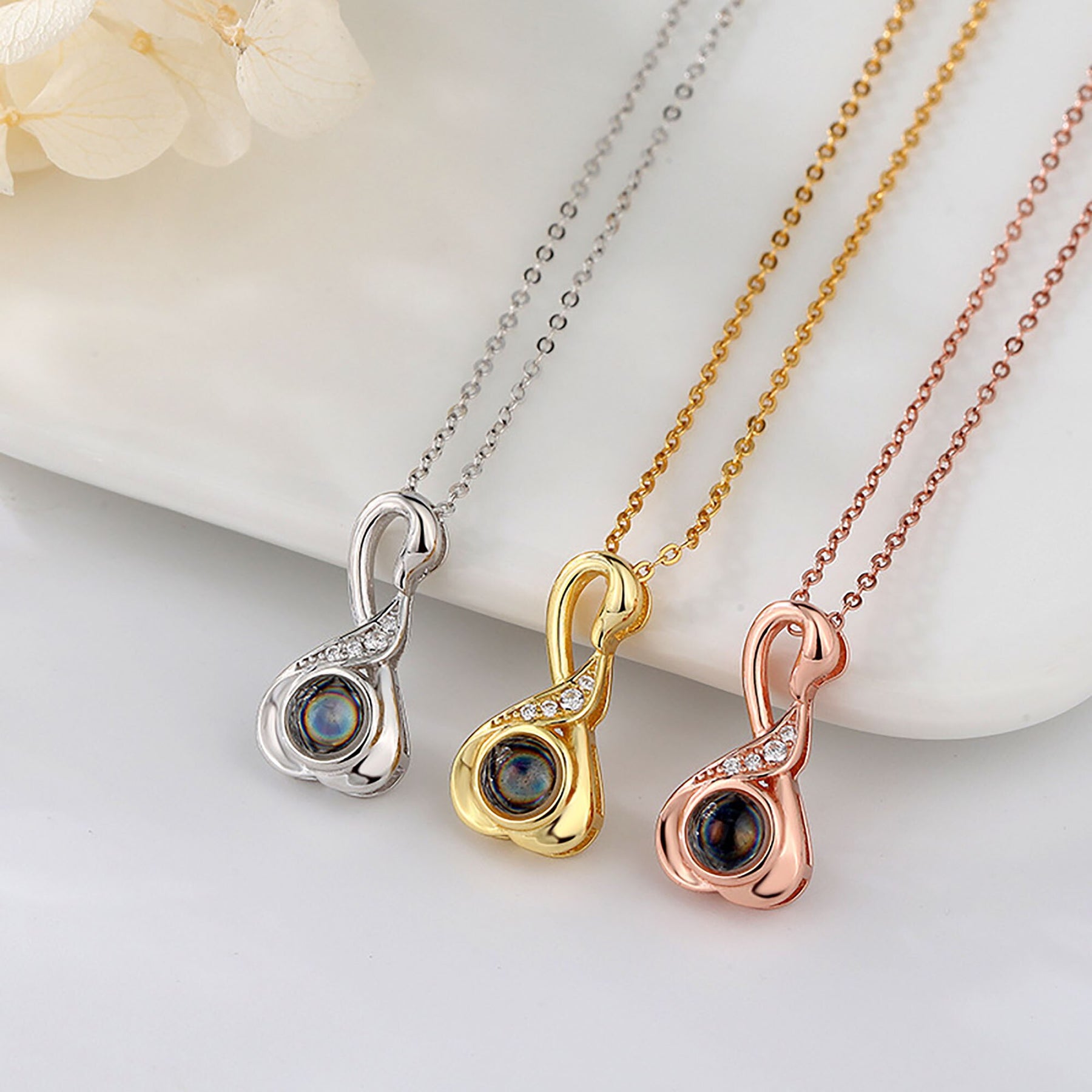 Love Swan with Customized Photos Projection Necklace Pendant Jewelry