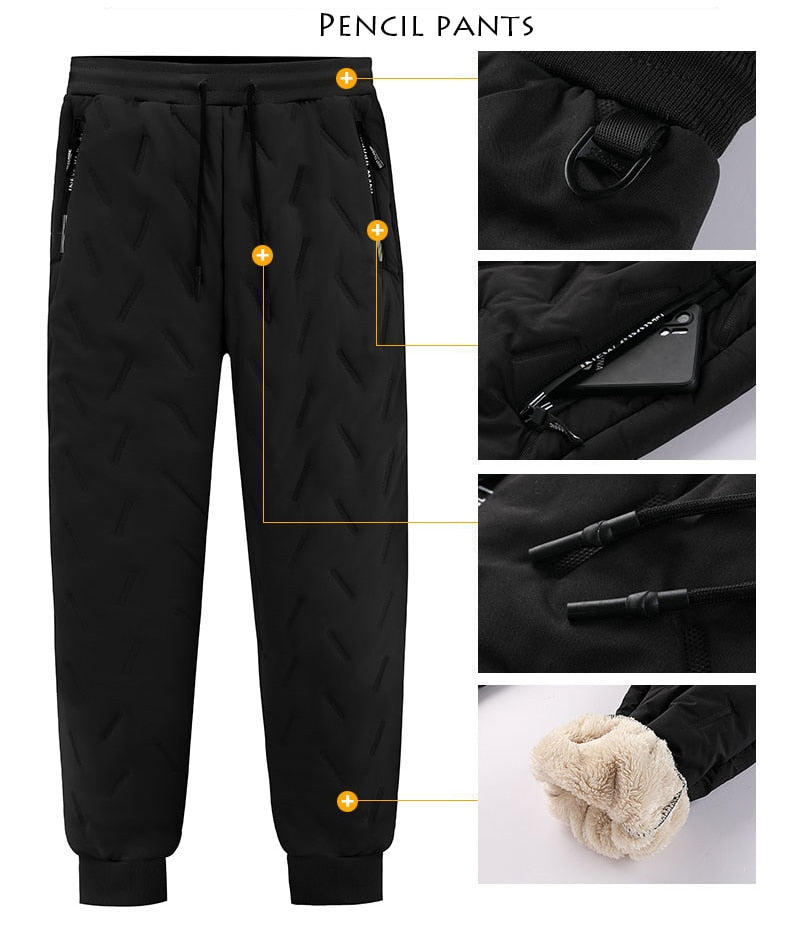 Winter-Reißverschlusstaschen verdicken Fleece-Jogginghosen Jogger Wasserdichte Thermohose