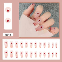 24Pcs/Box Charming Pink Flame Short Fake Nails press on Square Head Full Cover Detachable