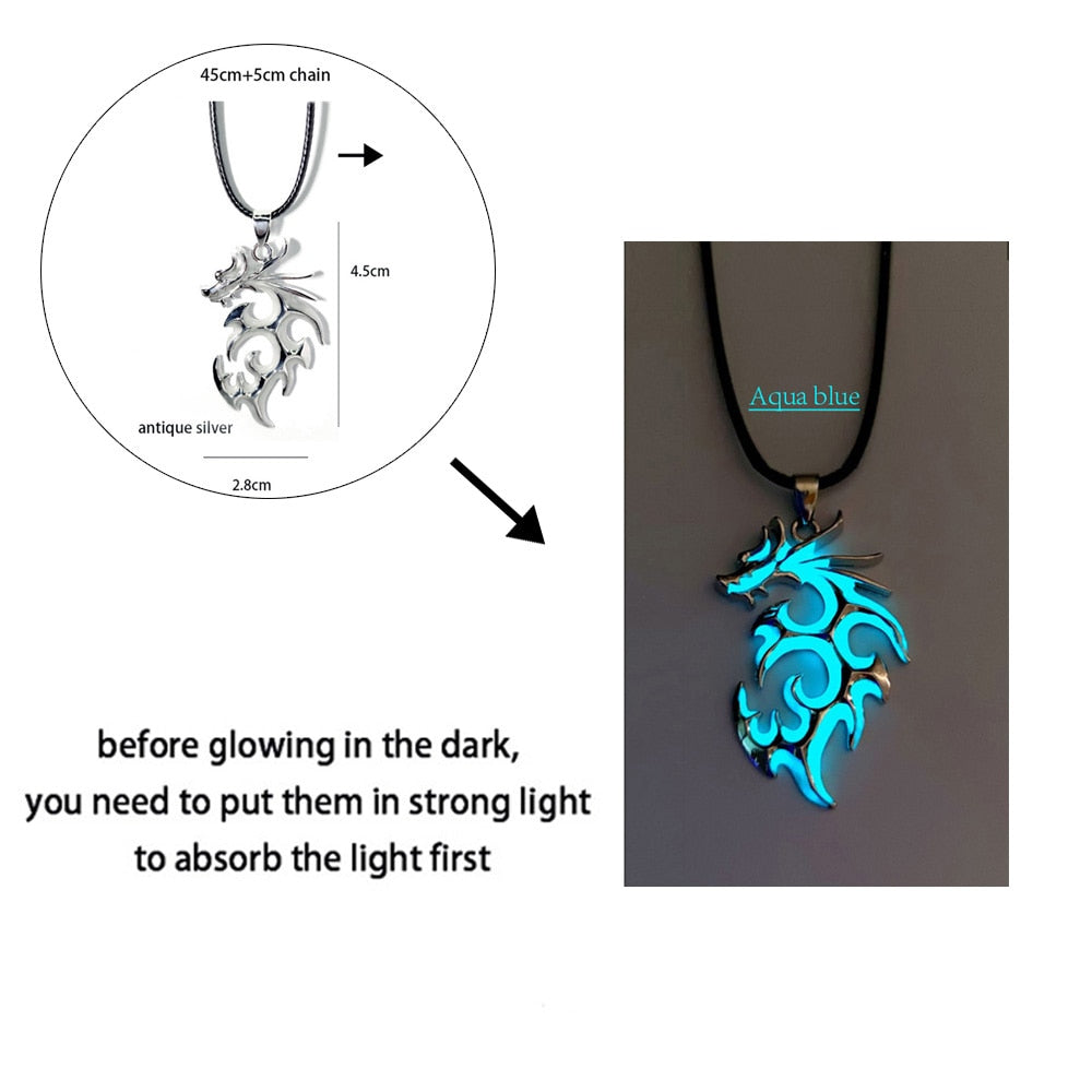 Collana drago luminoso Fluorescenza notturna incandescente Collana placcata argento che si illumina al buio