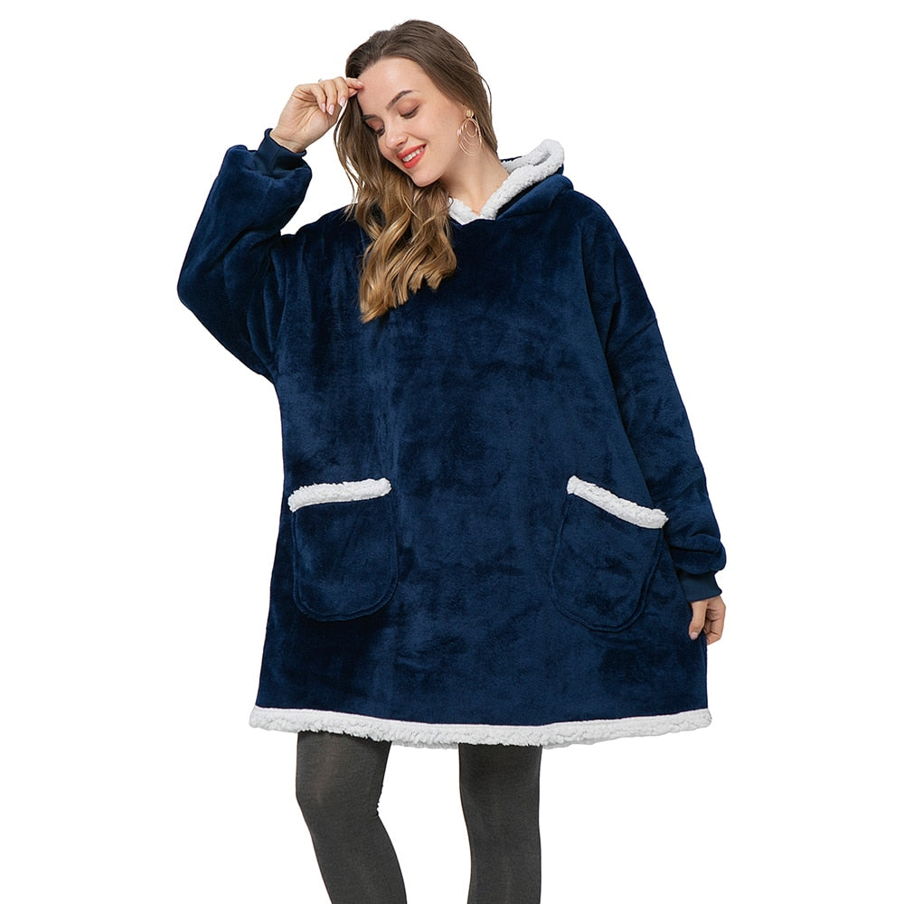 Winter Hoodies Fleece Giant TV Blanket With Sleeves Pullover