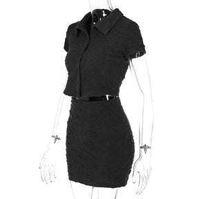 2 Piece Set Short Sleeve Crop Top Shirts Blouse Mini Skirt Suit