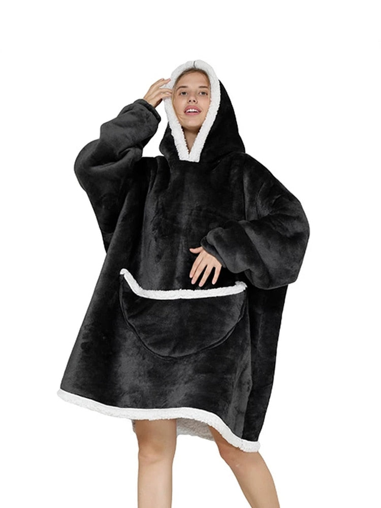 Printed Wearable Blanket Hoodie Fleece Warm Kids Sleepwear Hoody Sweatshirt