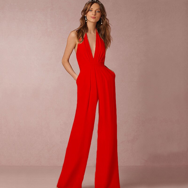 Jumpsuits for Women 2022 Sexy Polyester Backless Wide Leg Pants Sleeveless Summer Rompers