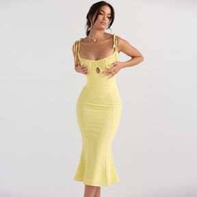 Falten ärmellose Slips Bandage Solid Maxi Abendkleid Sexy Bodycon Sommer