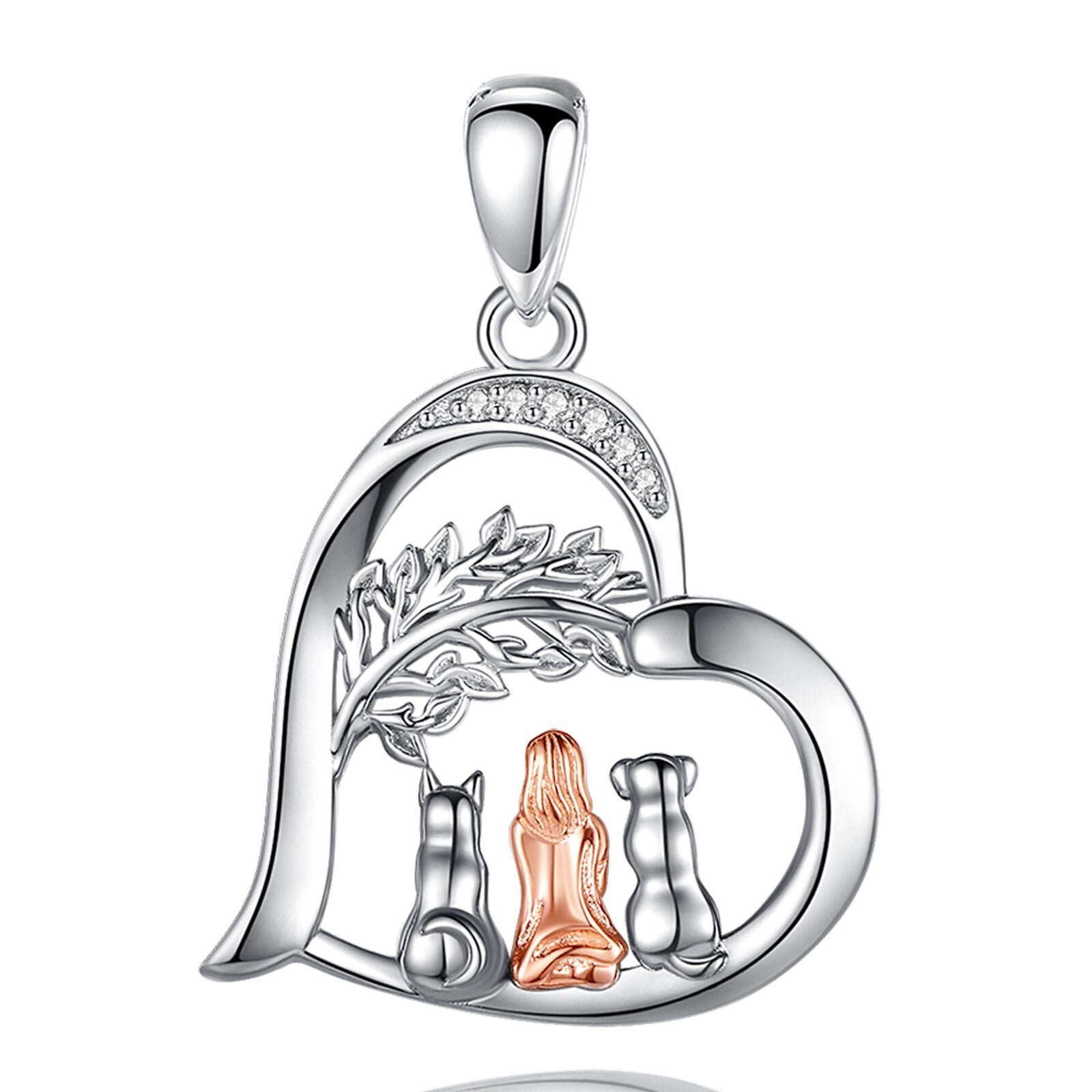 Ciondolo cane e mamma in argento sterling 925 per collana con ciondolo a forma di cuore