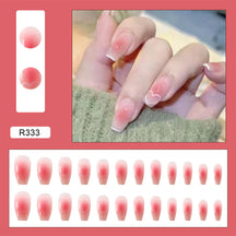 24Pcs/Box Charming Pink Flame Short Fake Nails press on Square Head Full Cover Detachable