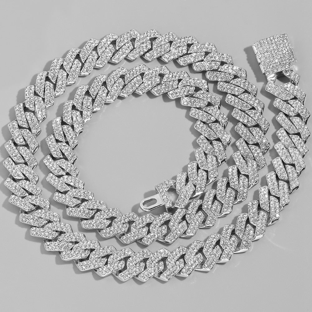 HipHop Prong Cuban Link Chain Necklace Bling Cuban Necklace Jewelry