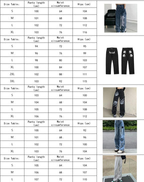 retro hip-hop letter embroidery jeans loose straight-leg pants wide-leg pants for men and women couples