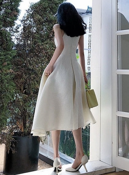 O-neck Sleeveless Party Dress Women Slim Waist Solid Female A-line Dress