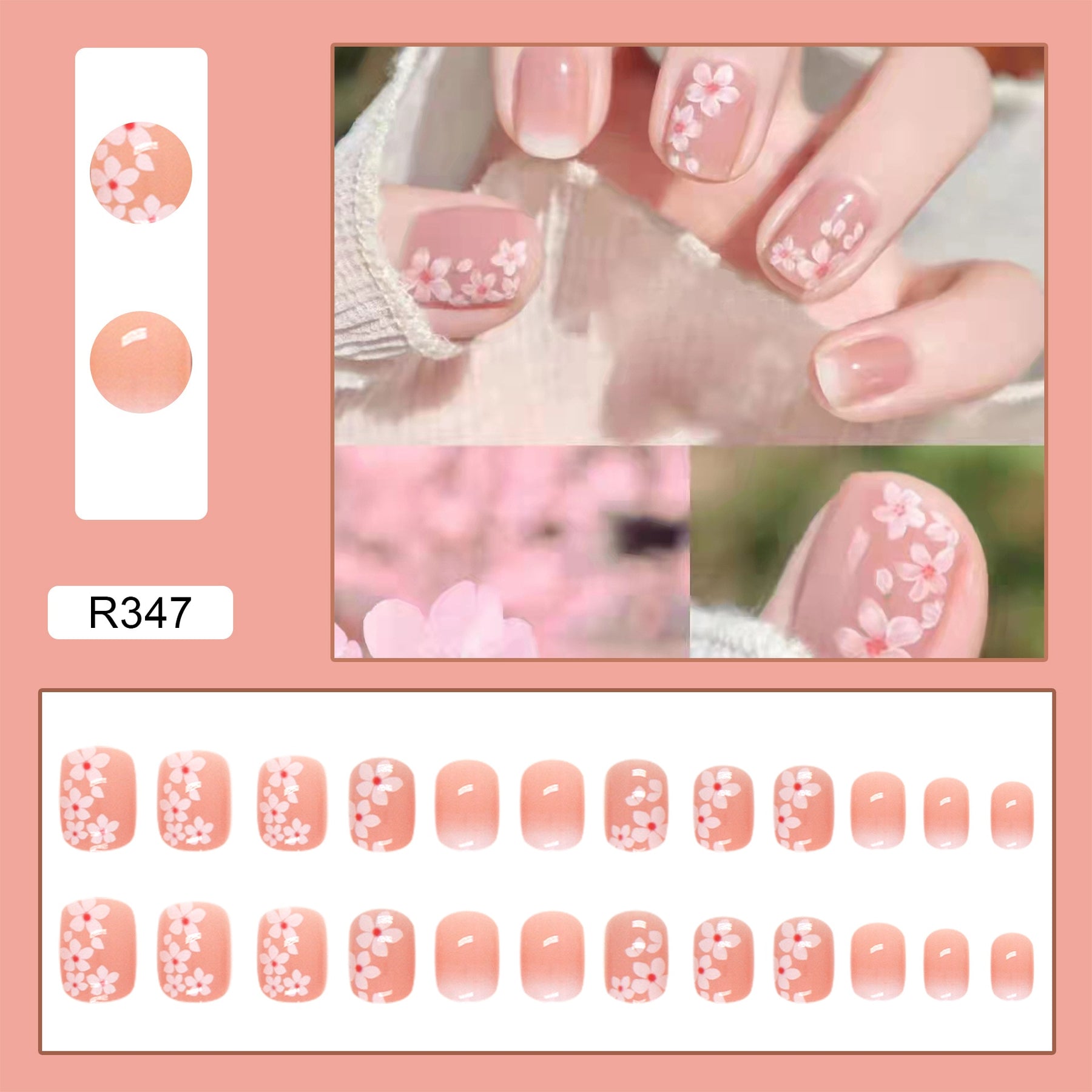 24Pcs/Box Charming Pink Flame Short Fake Nails press on Square Head Full Cover Detachable