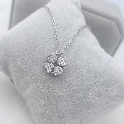 Love Heart Shaped Double Side Moonstone Magnetic Four Leaf Clover Good Pendant Necklace
