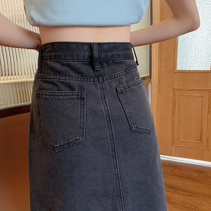 Spring Summer High Waist Denim Skirts Women Casual A-line Zipper Jeans