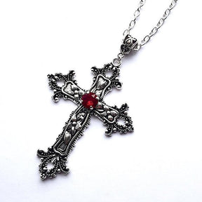 Large Detailed Cross Drill Pendant Necklace Silver Color Tone Gothic Punk Jewellery