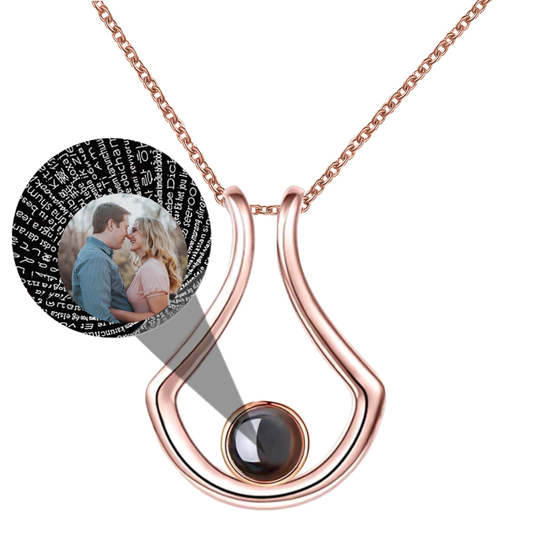 Custom Geometric Bracket Curved Projection Necklace Personalized Color Photo