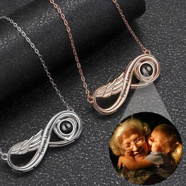 Gepersonaliseerde projectiefotoketting, ketting met oneindigheidshanger, verjaardagscadeau