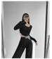 Fishbone Pattern Women's Long Sleeve T-shirt High Waist Slim Square Collar Tops Woman