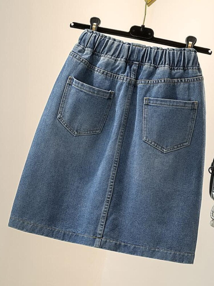 Frühlings-Sommer-Denim-Röcke-Frauen-Mode-elastische Taillen-Schnürjeans