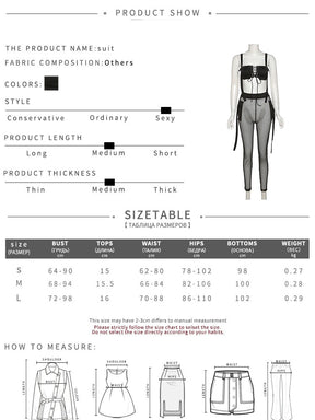 See Through Mesh Crop Top and Trousers Two Piece Set Casual Streetwear 2022