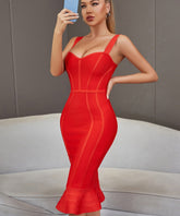 Bandage Dress Spaghetti Strap Red  Dress Bodycon Mermaid Sleeveless Dresses