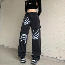 retro hip-hop letter embroidery jeans loose straight-leg pants wide-leg pants for men and women couples