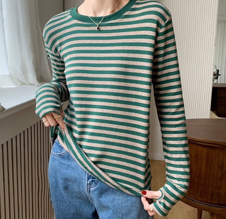 Casual O-neck Women Striped T-shirts  Spring Summer Short Sleeve Loose Female Tops